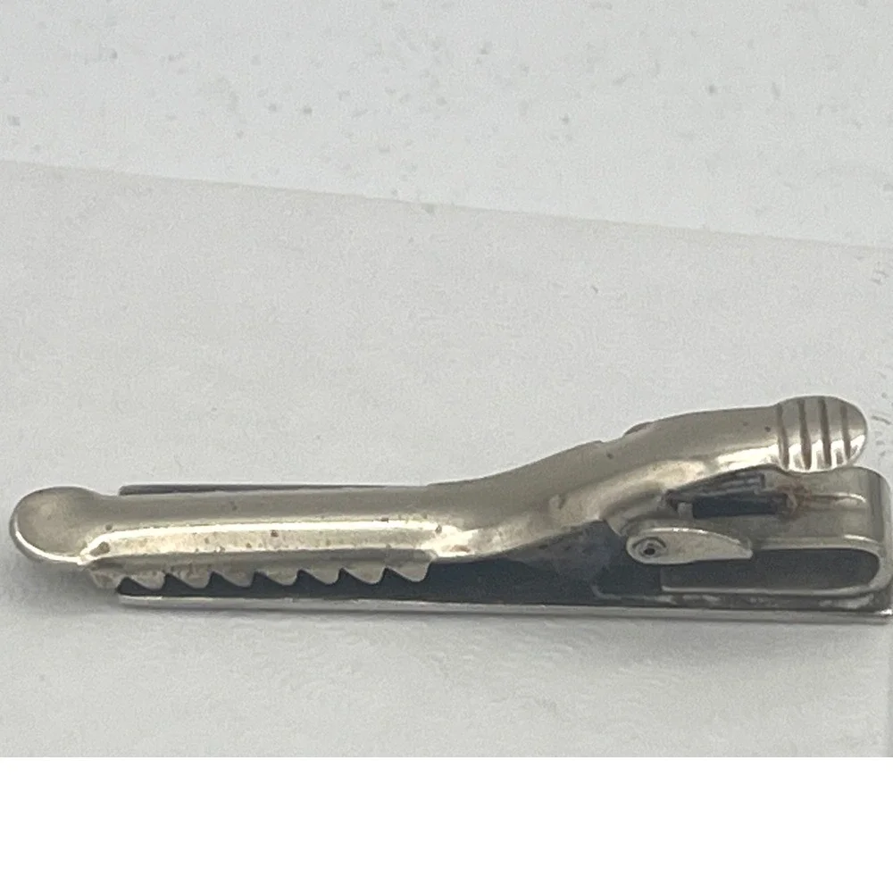 Vintage Peru / Mexico Sterling Silver & 18K Tie Bar alligator Clip Inca mythical